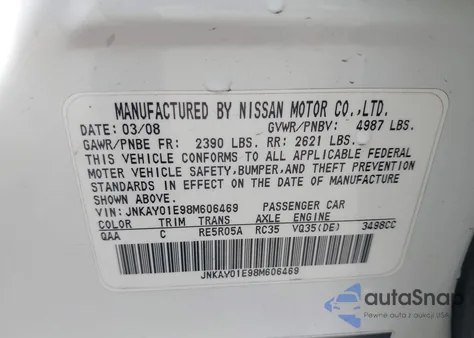 2008 Infiniti M35 из США, поврежденный, VIN JNKAY01E98M606469
